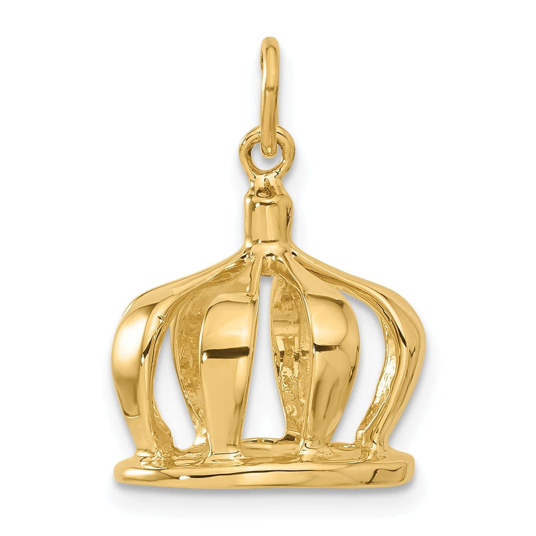 14k Yellow Gold Polished Finish 3-Dimensional Crown Design Charm Pendant
