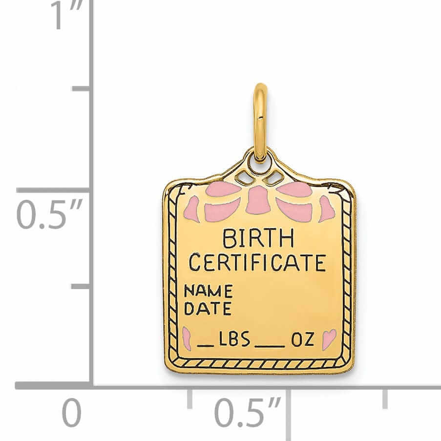 14 Yellow Gold Birth Certificate Charm Pendant