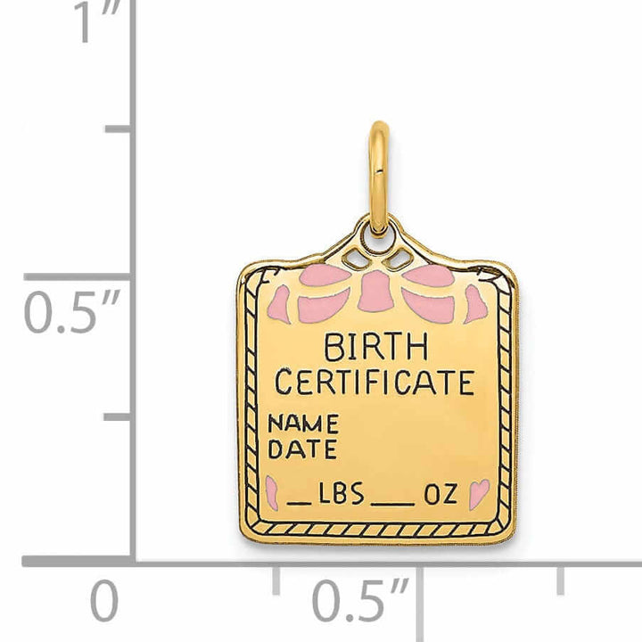 14 Yellow Gold Birth Certificate Charm Pendant