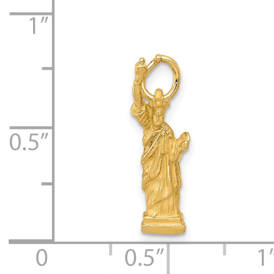 14k Yellow Gold Polished Texture Finish 3-Dimensional Statue Of Liberty Charm Pendant