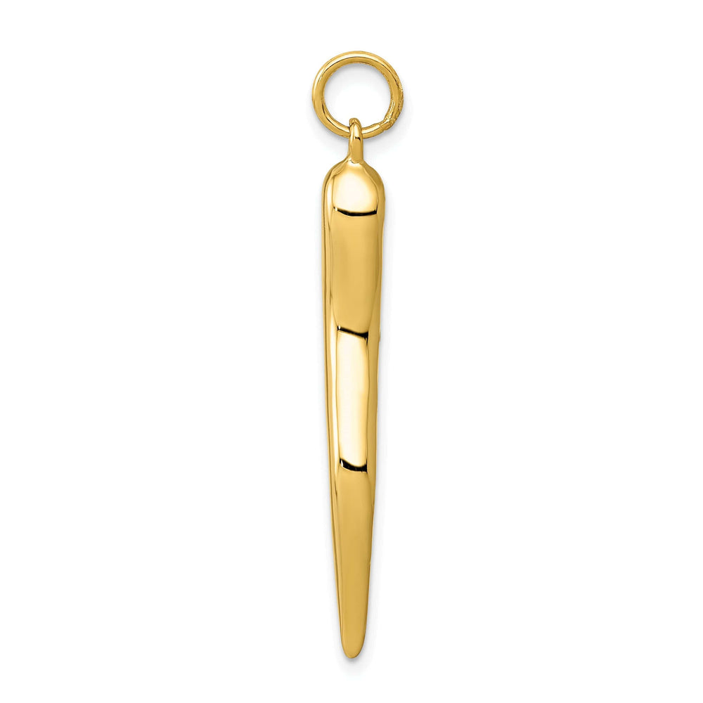 14k Yellow Gold Solid Polished Finish Large 3-Dimensional Italian Horn Charm Pendant