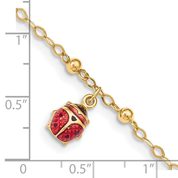 14k Yellow Gold Adjustable Enameled Ladybug Anklet