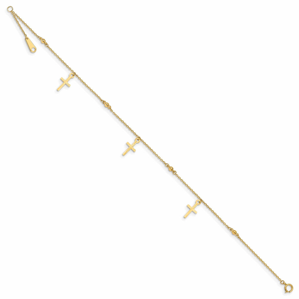 14k Yellow Gold Polished and Textured Cross Anklet