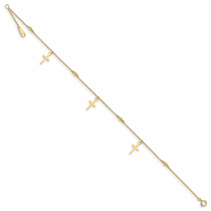 14k Yellow Gold Polished and Textured Cross Anklet