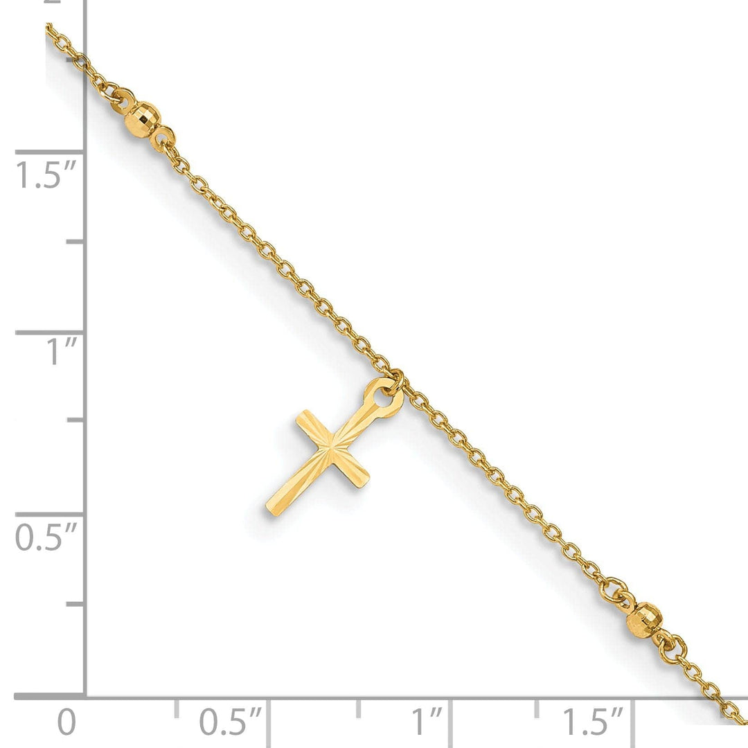 14k Yellow Gold Polished and Textured Cross Anklet