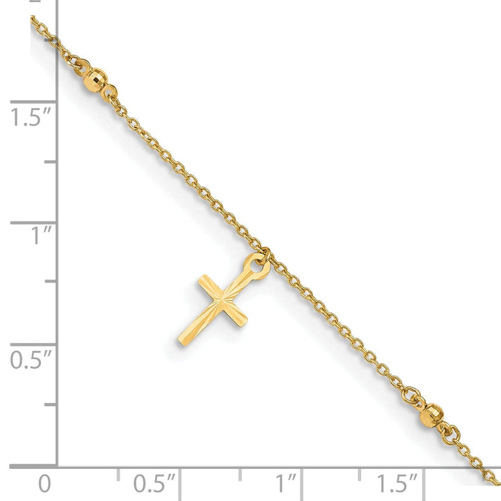 14k Yellow Gold Polished and Textured Cross Anklet