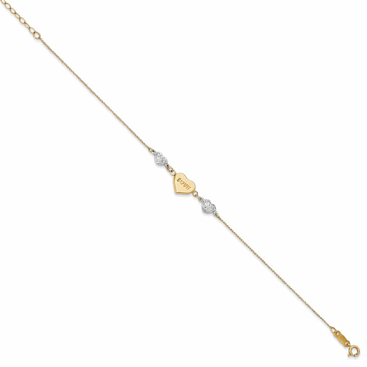 14K Two Tone Gold Puffed LOVE Heart & Hearts Bracelet
