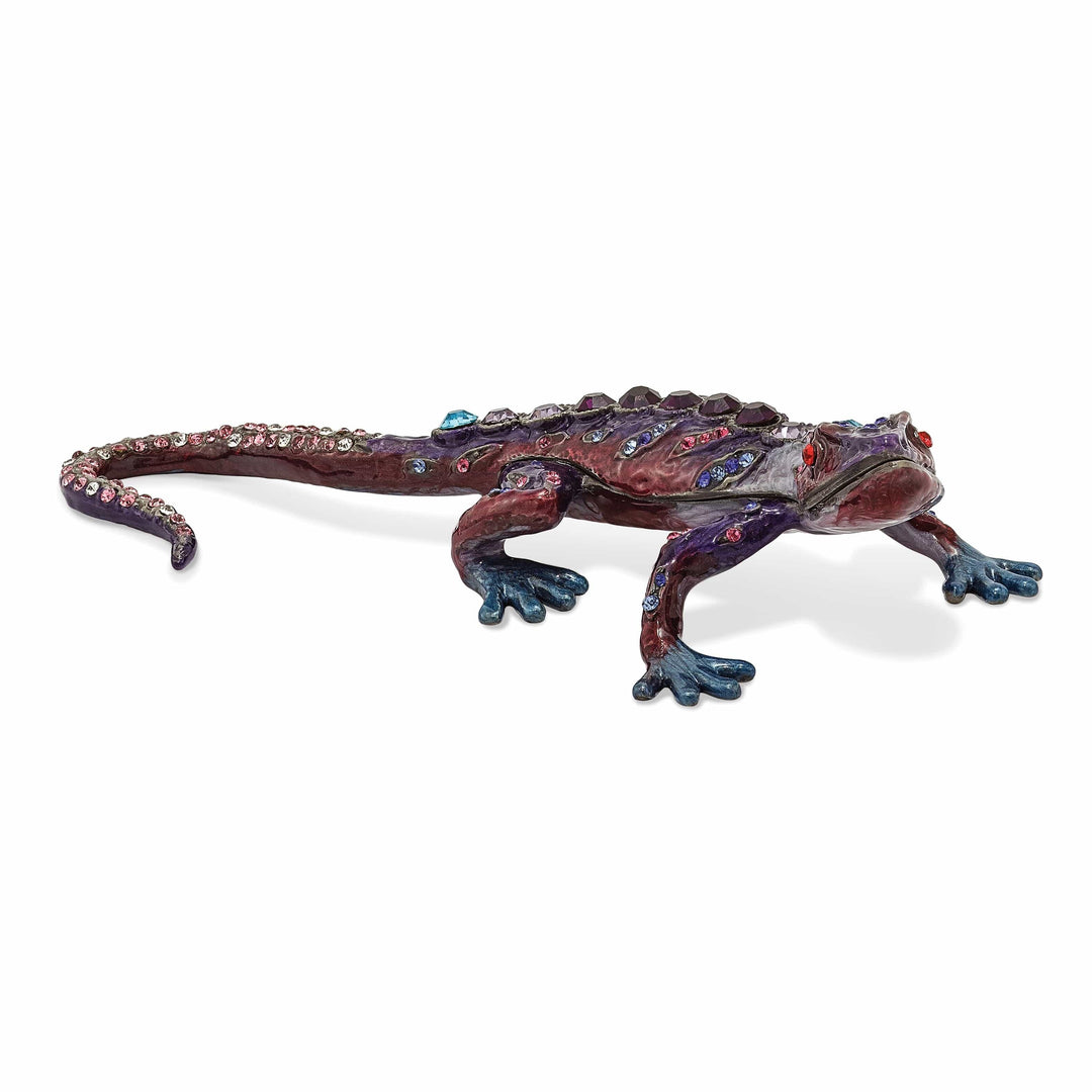 Gecko Trinket Box Purple Red and Blue Enamel