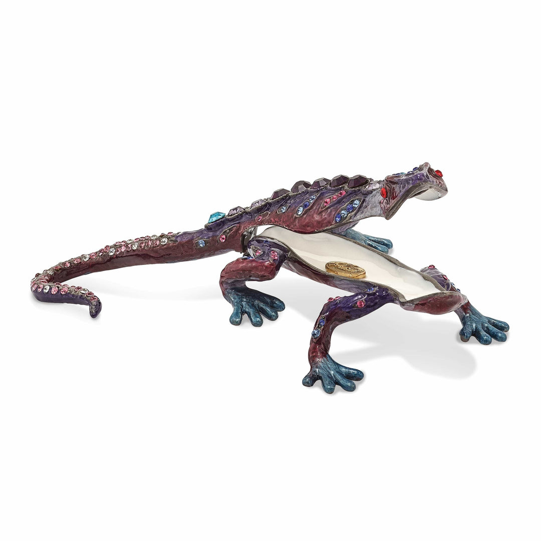 Gecko Trinket Box Purple Red and Blue Enamel