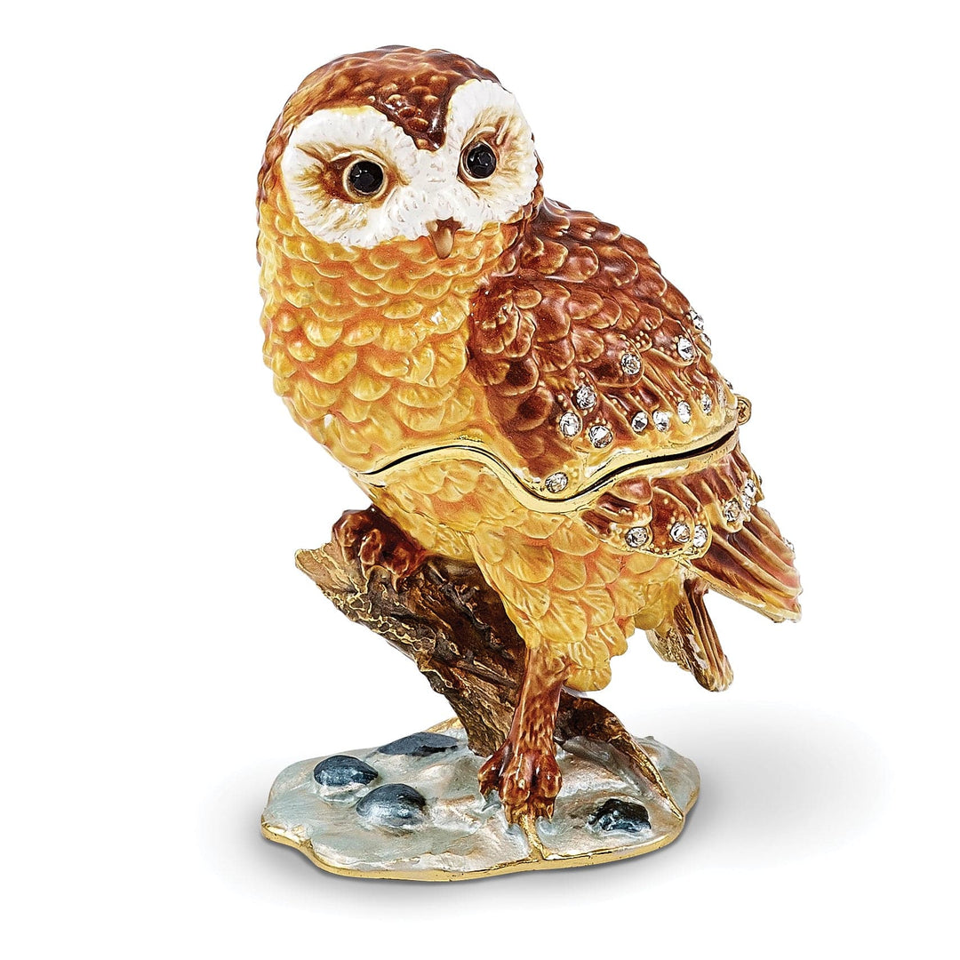Bejeweled Pewter Crystal Stones MR. WHOO Barn Owl Trinket Box Design