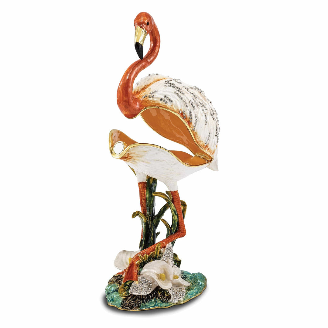 Bejeweled Pewter Multi Color MANGO Large Flamingo Trinket Box Design