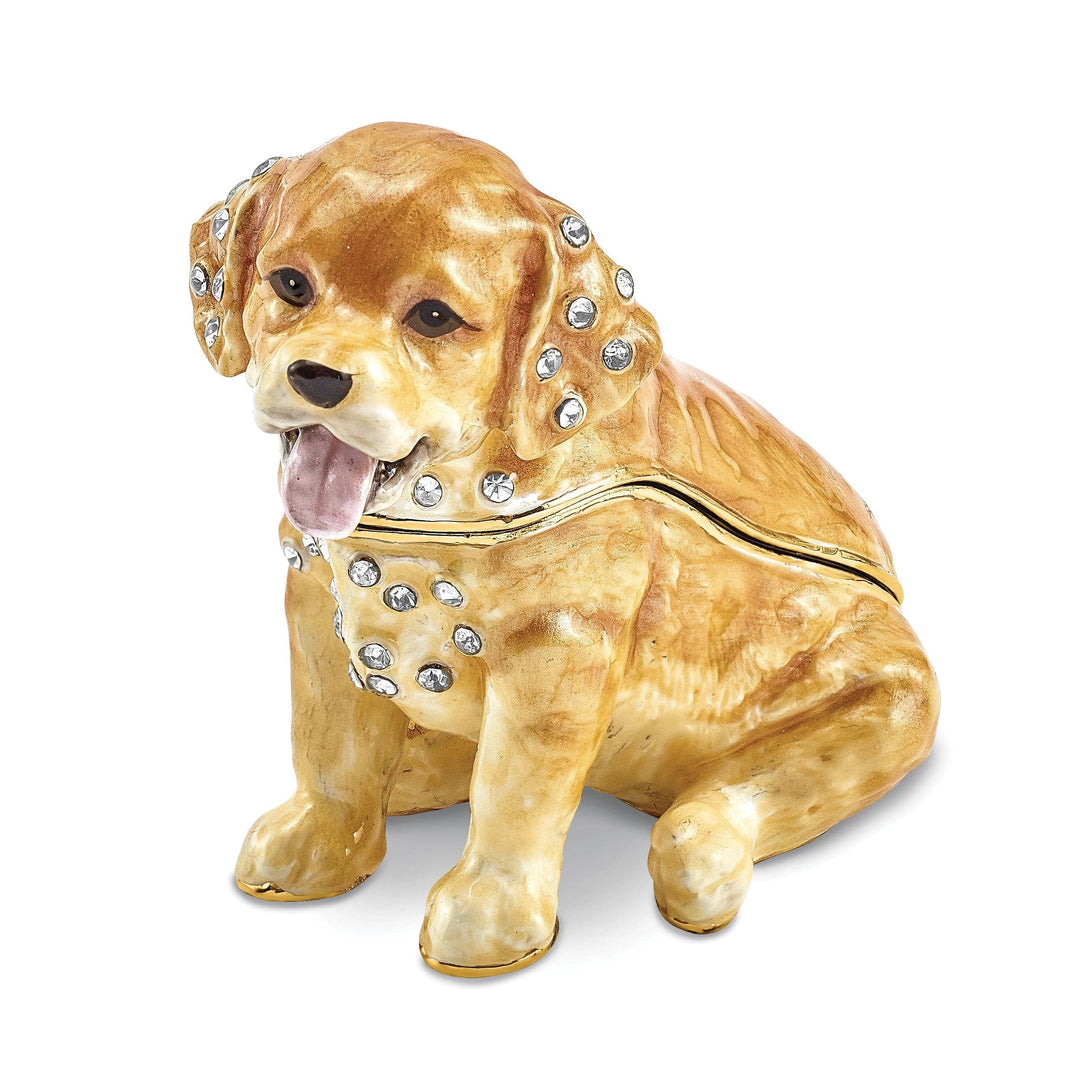 Bejewel Gold Tone Color Finish SASSY Golden Retriever Pup Trinket Box