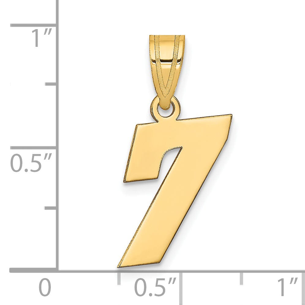 14k Yellow Gold Polished Finish Block Script Design Number 7 Charm Pendant