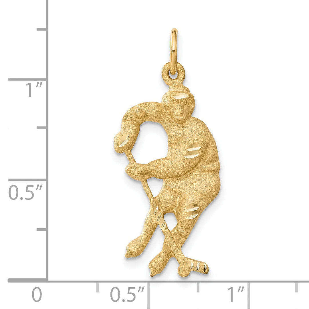 14k Yellow Gold Hockey Player Charm Pendant