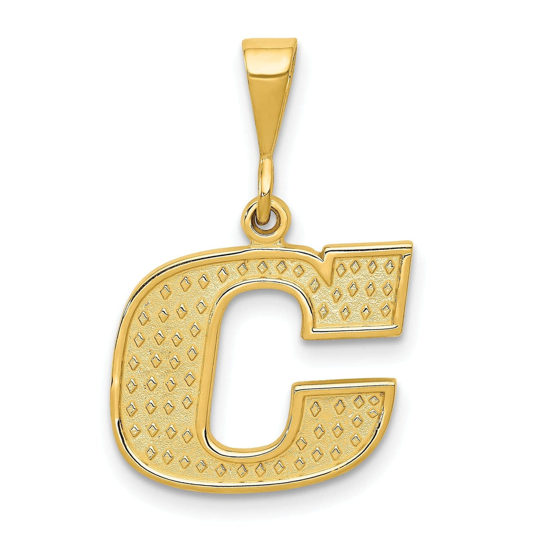 14k Yellow Gold Polished Texture Finish Letter C Initial Charm Pendant