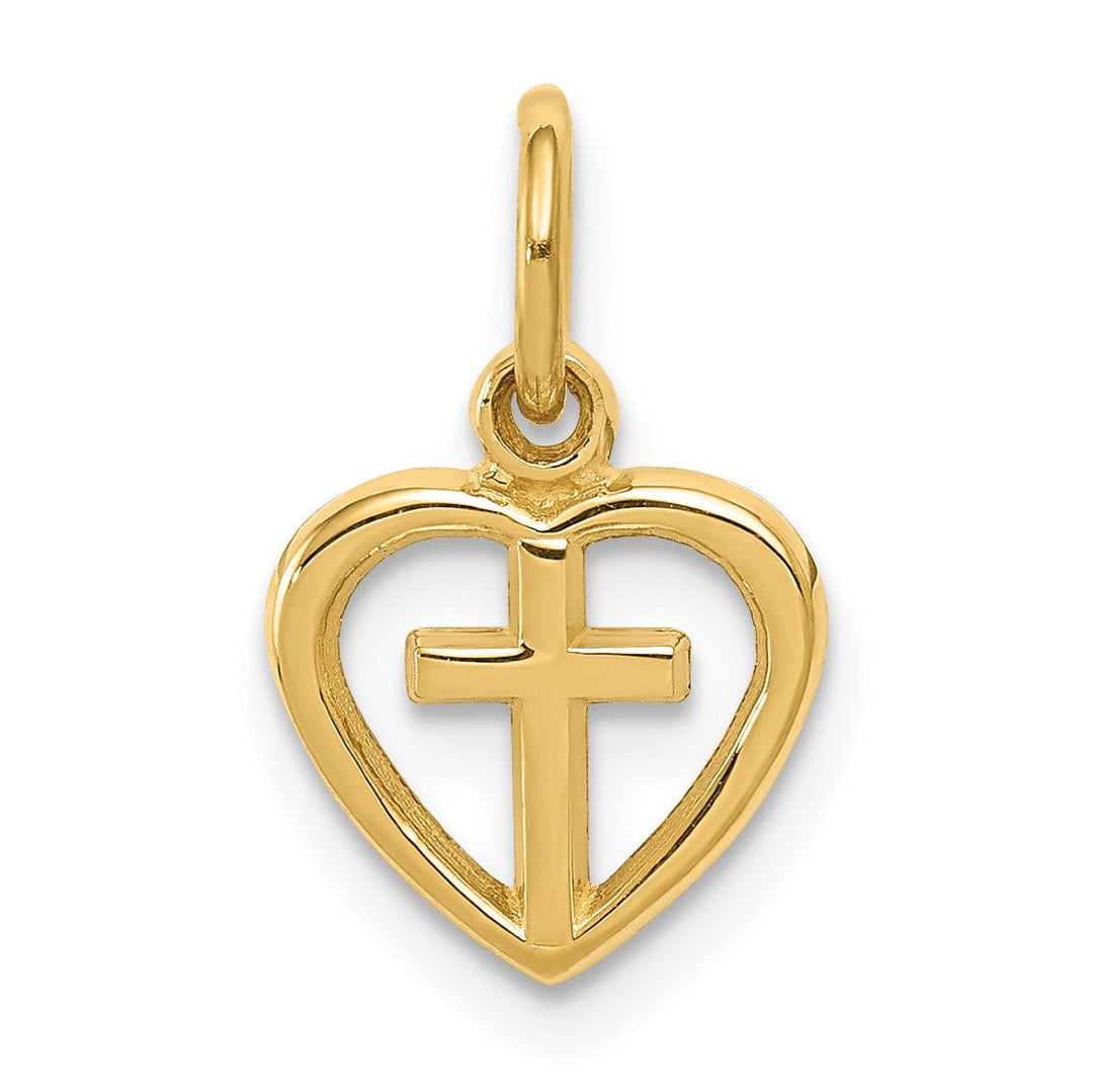 14k Yellow Gold Cross in Heart Charm Pendant