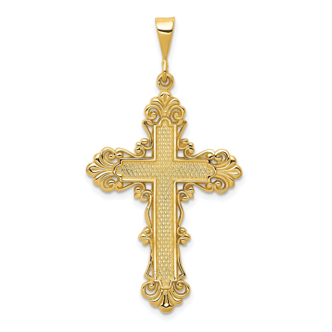 14k Yellow Gold Fleur de lis Cross Pendant