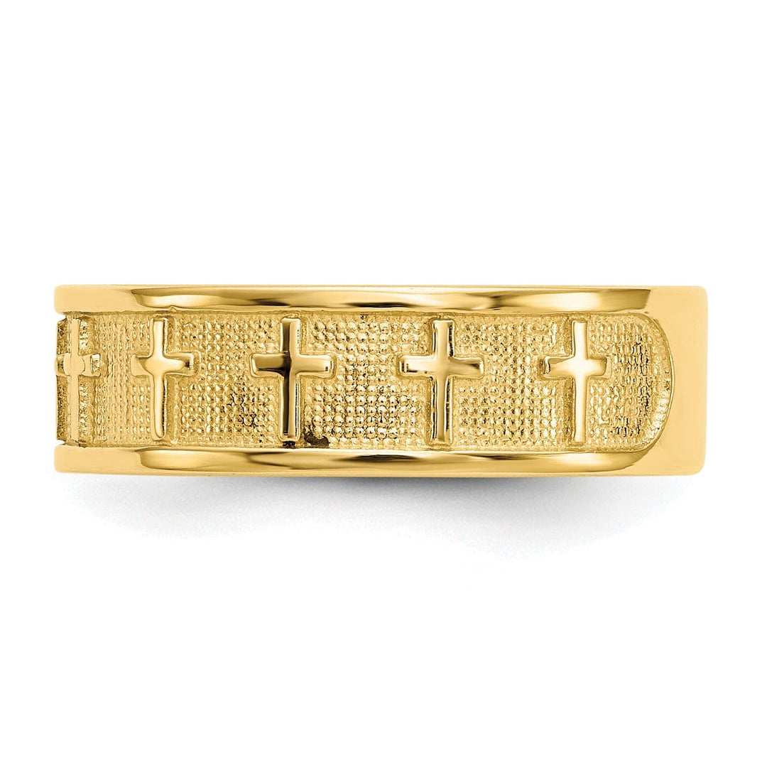 14k Yellow Gold Polished Satin Cross Band
