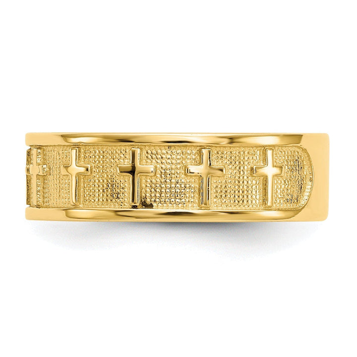 14k Yellow Gold Polished Satin Cross Band