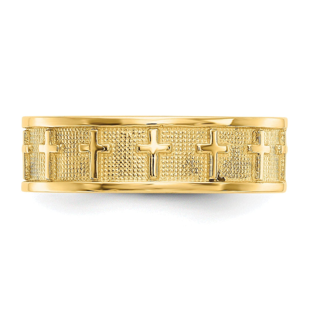 14k Yellow Gold Polished Satin Cross Band