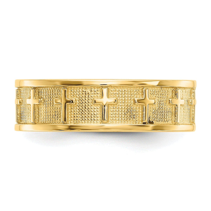 14k Yellow Gold Polished Satin Cross Band