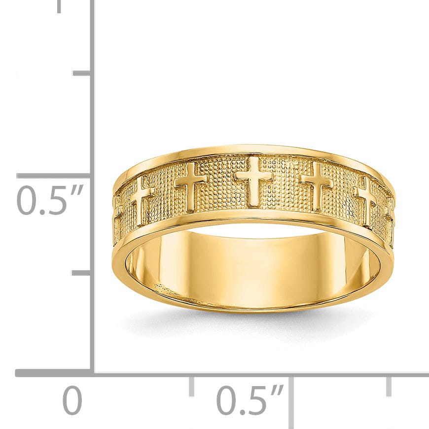 14k Yellow Gold Polished Satin Cross Band