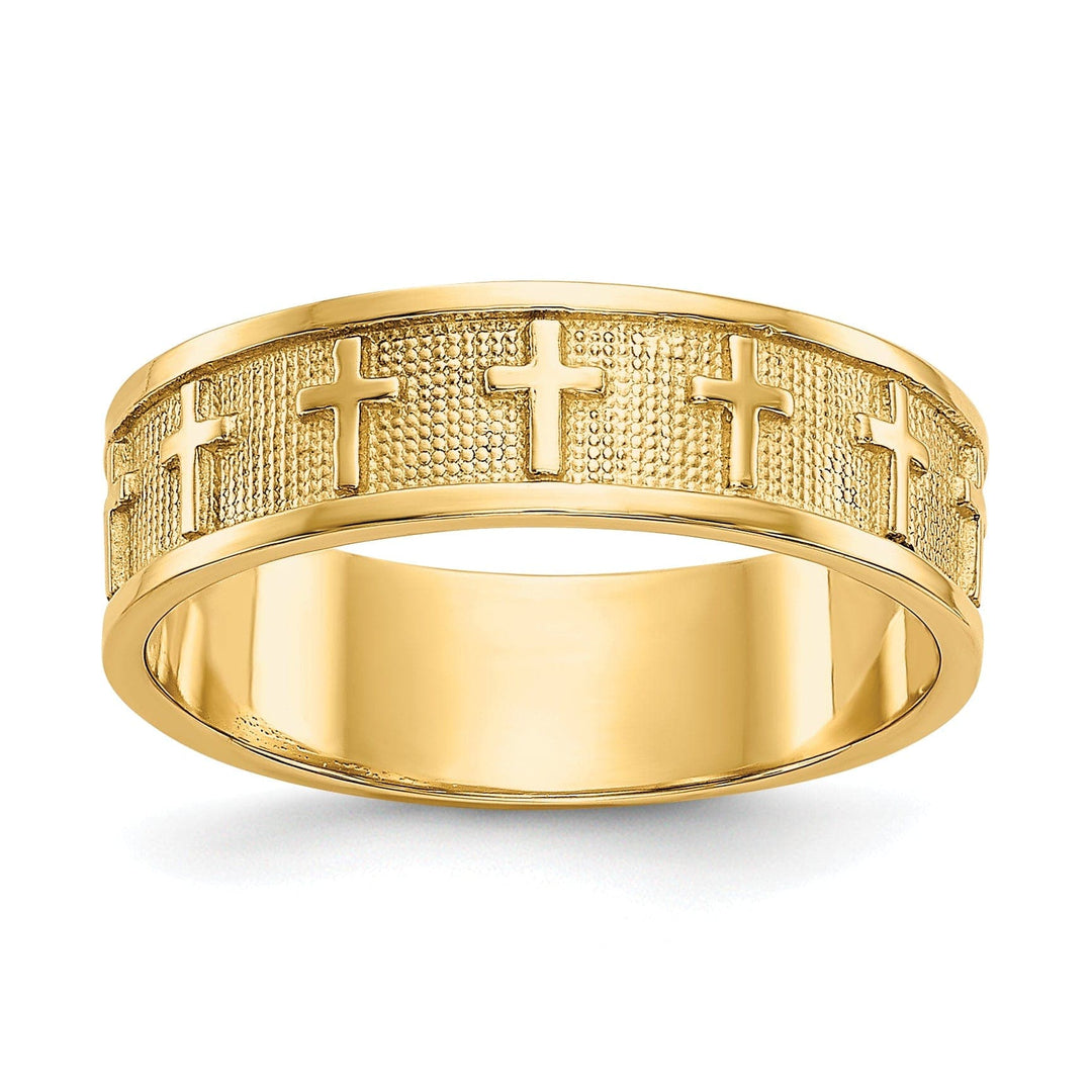 14k Yellow Gold Polished Satin Cross Band