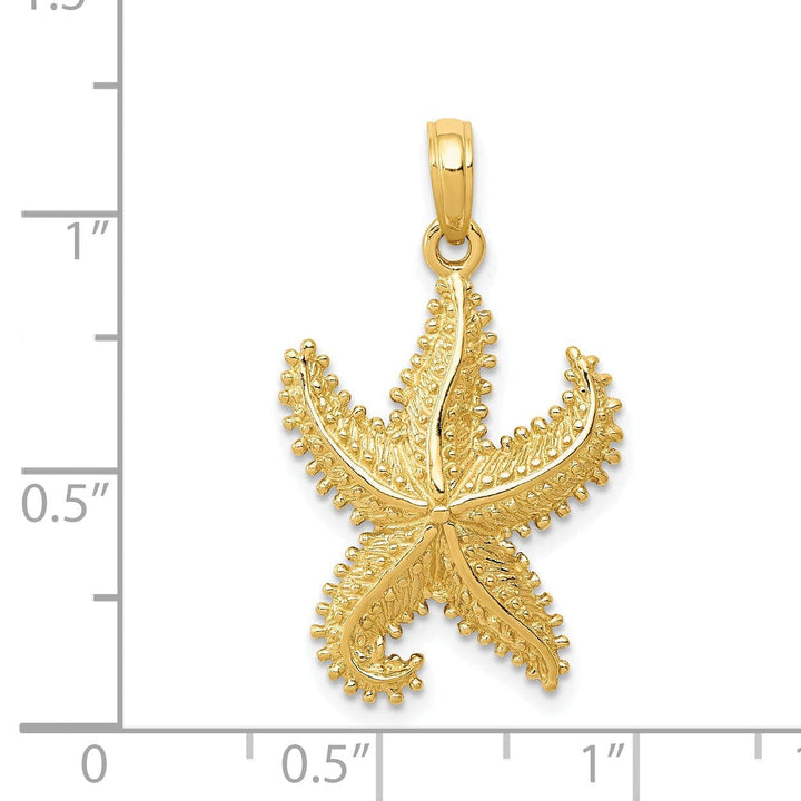 14k Yellow Gold Solid Textured Polished Finish Open-Backed Men's Starfish Charm Pendant