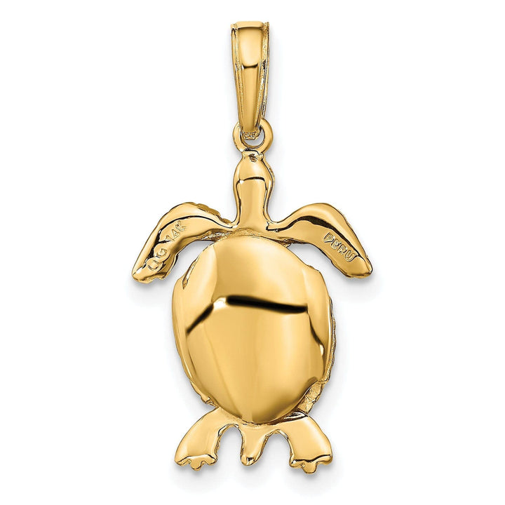 14K Yellow Gold Textured Casted Solid Polished Finish 3D Moveable Men's Turtle Charm Pendant