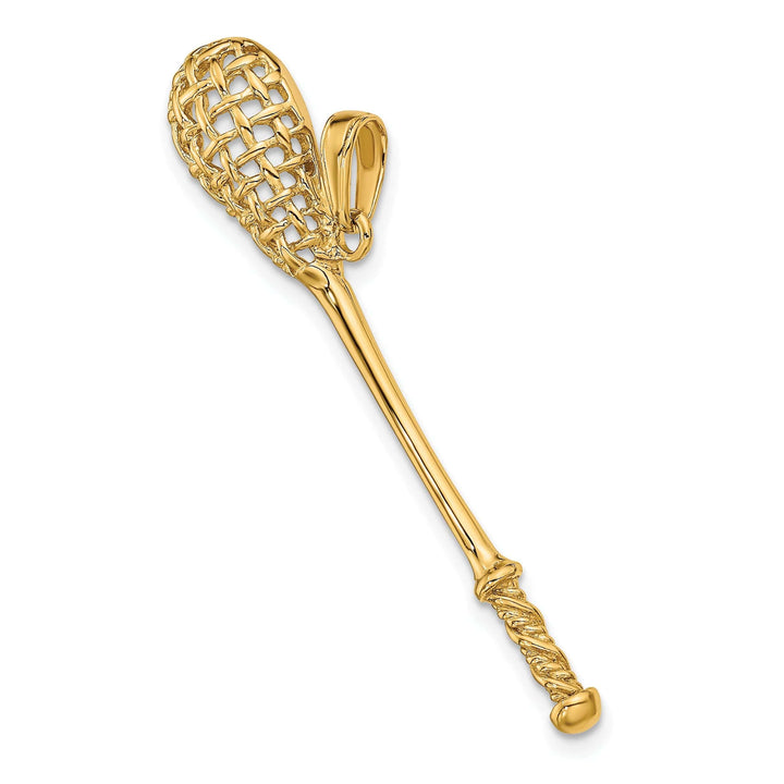 Solid 14k Yellow Gold 3D Lacrosse Stick Pendant