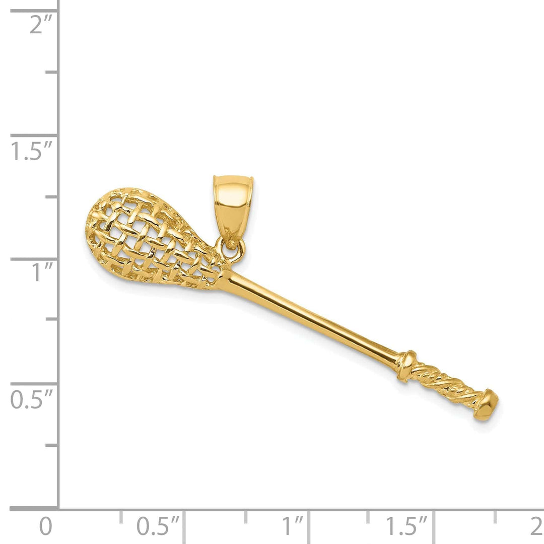 Solid 14k Yellow Gold 3D Lacrosse Stick Pendant