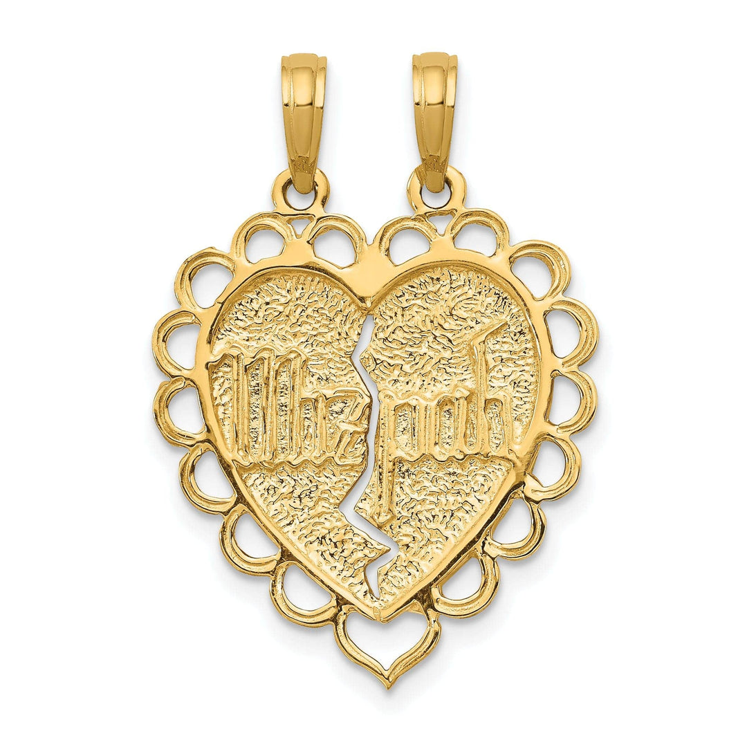 14k Yellow Gold 2 Piece Mizpah Charm Pendant. Engraving fee $22.00.