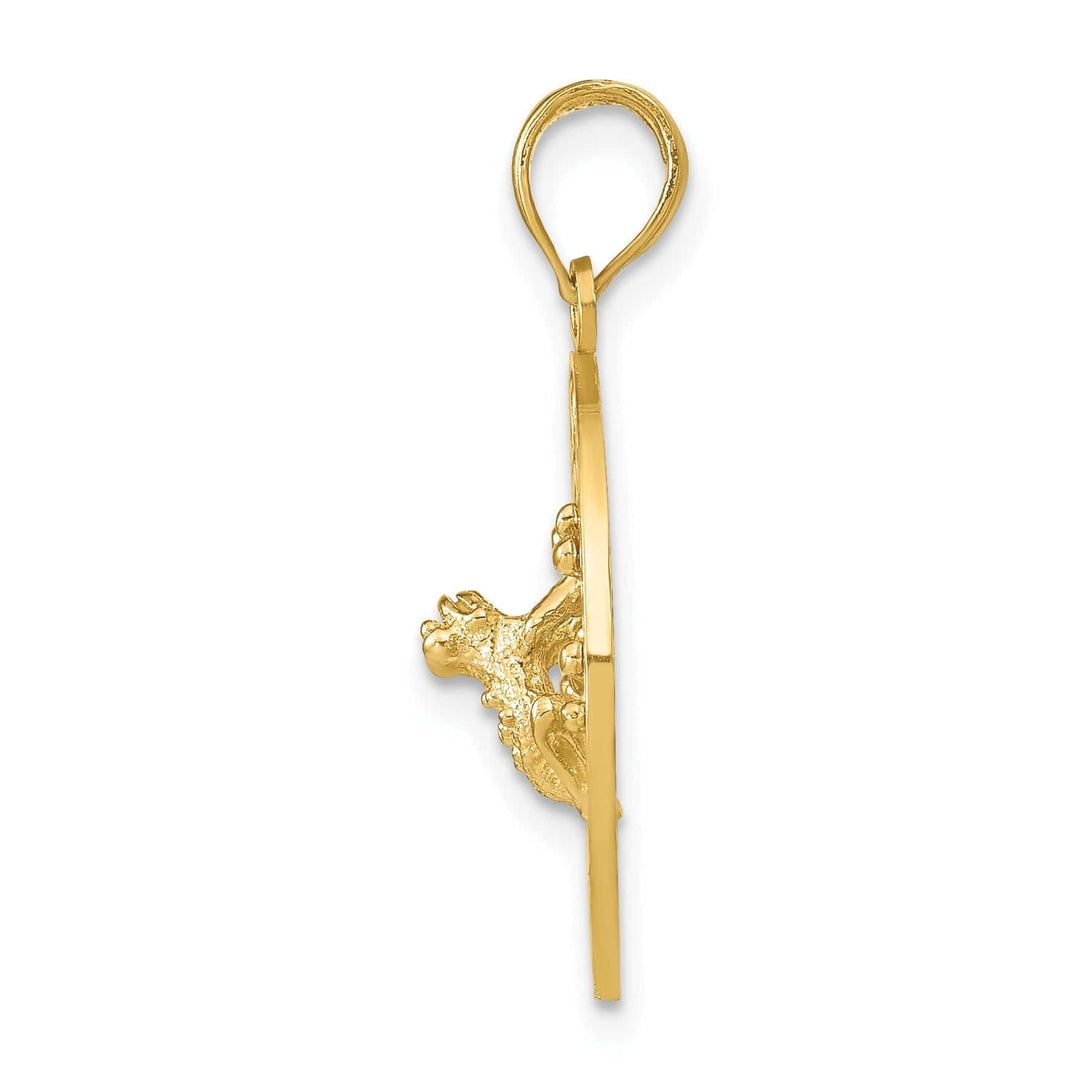 14k Yellow Gold Polished Finish PUERTO RICO with Frog in Circle Design Pendant