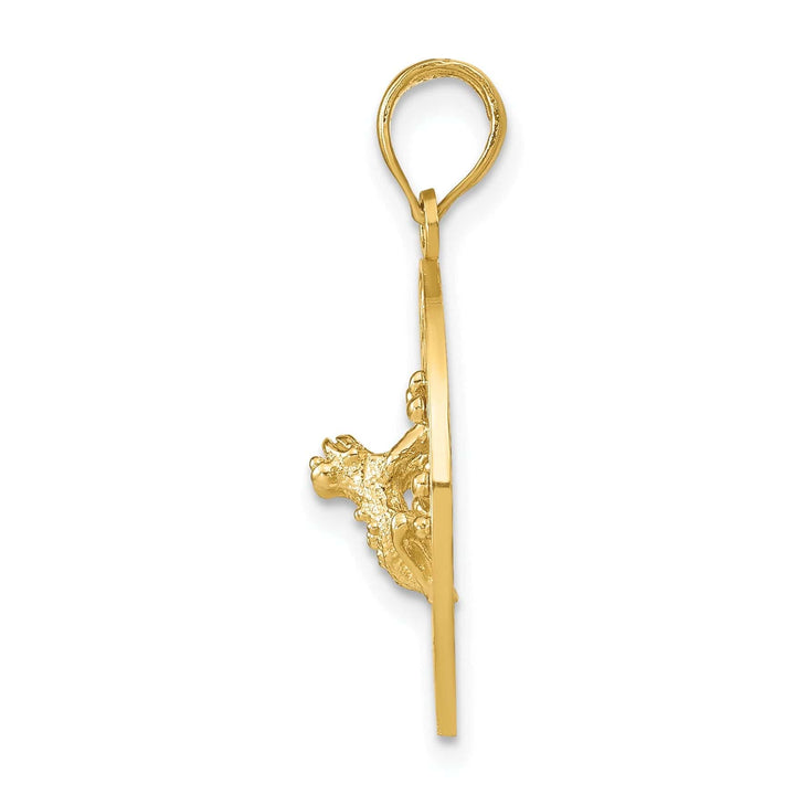 14k Yellow Gold Polished Finish PUERTO RICO with Frog in Circle Design Pendant