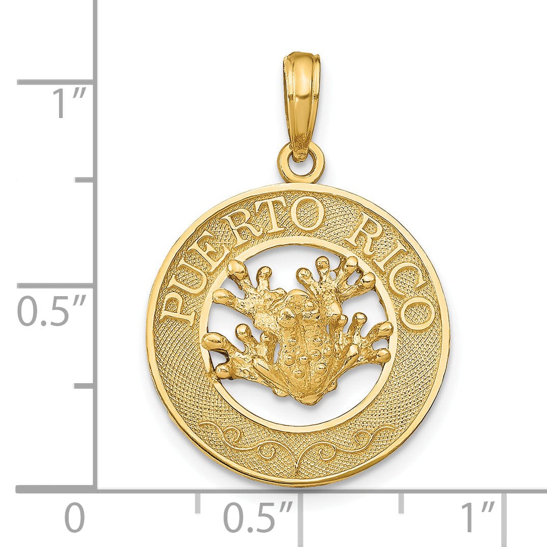 14k Yellow Gold Polished Finish PUERTO RICO with Frog in Circle Design Pendant