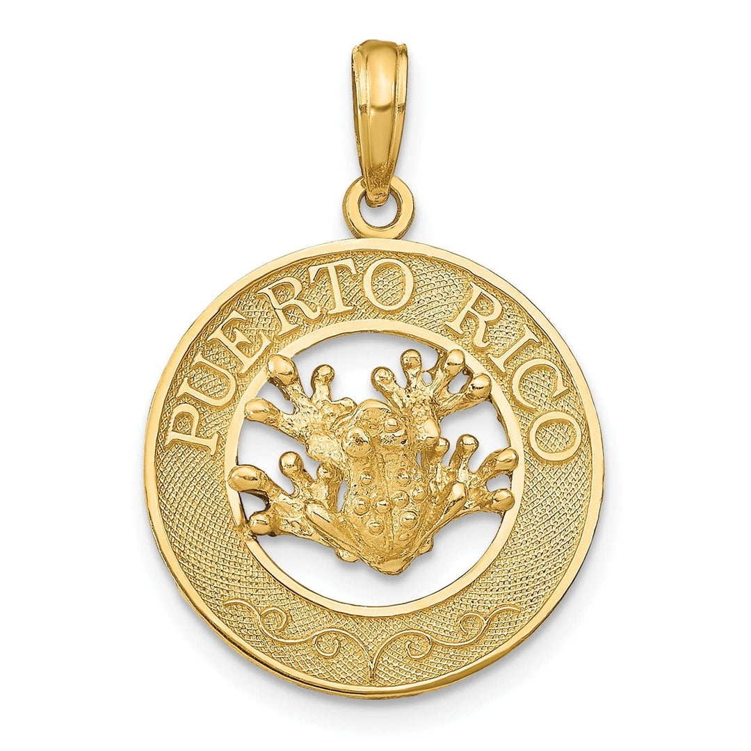 14k Yellow Gold Polished Finish PUERTO RICO with Frog in Circle Design Pendant
