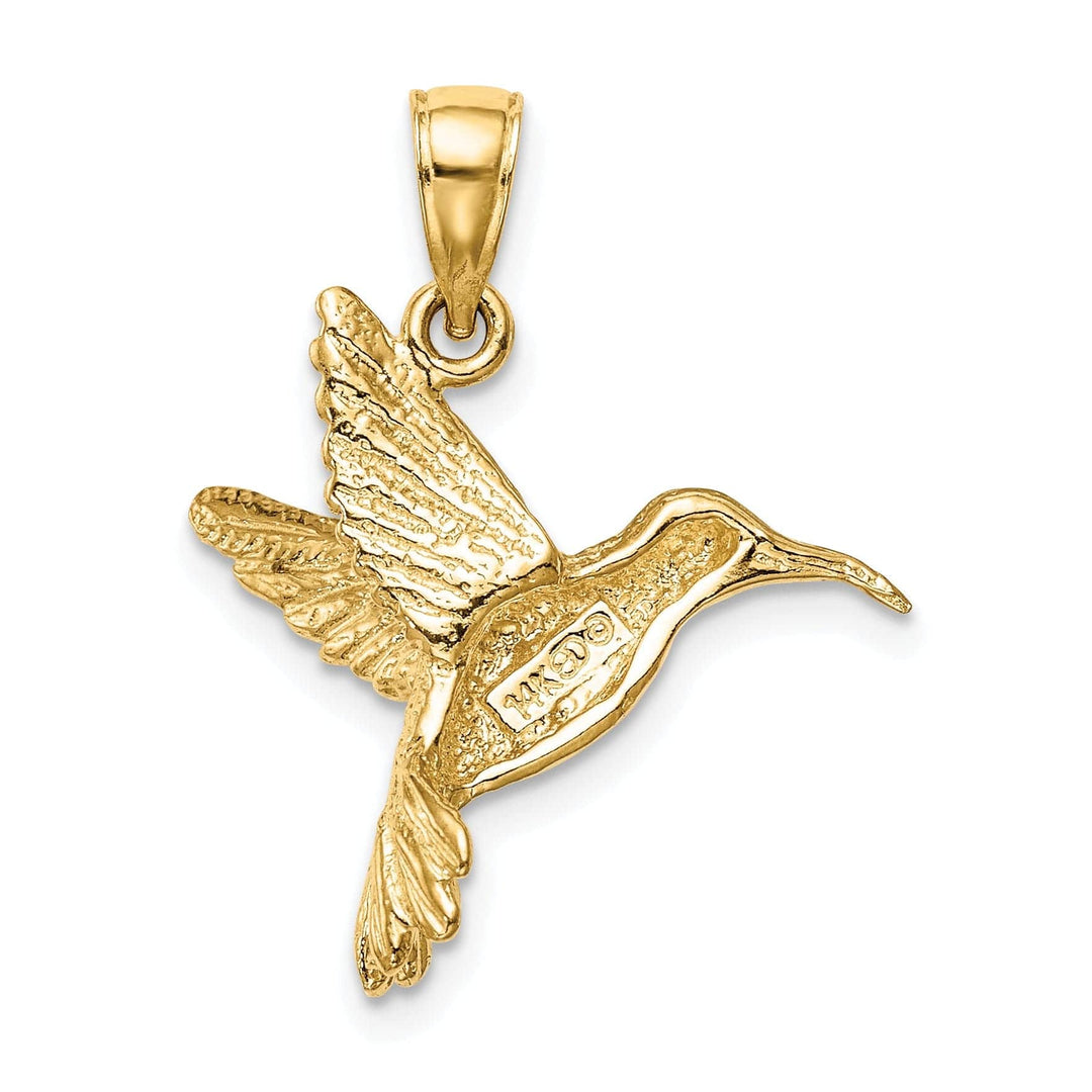 14k Yellow Gold Soild Textured Polished Finish Open Back Hummingbird Charm Pendant