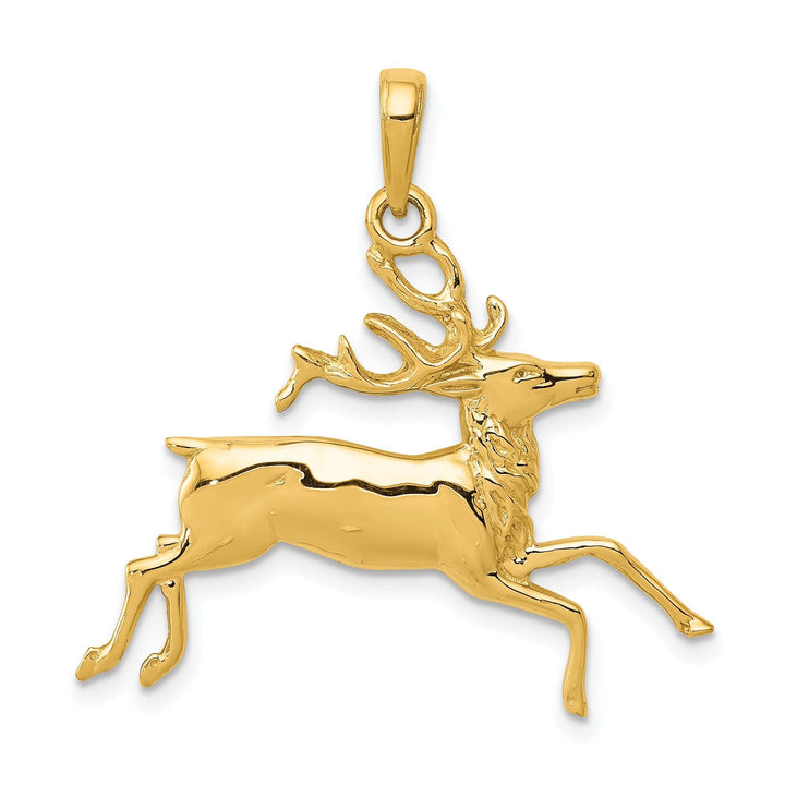 14k Yellow Gold Solid Polished Finish Deer Running Charm Pendant
