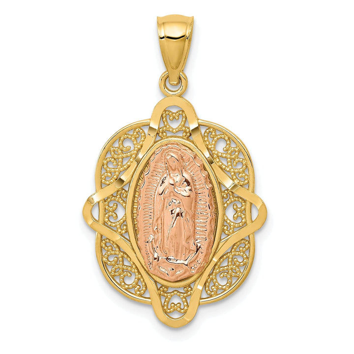 14k Two Tone Rose Gold Virgin Mary Pendant