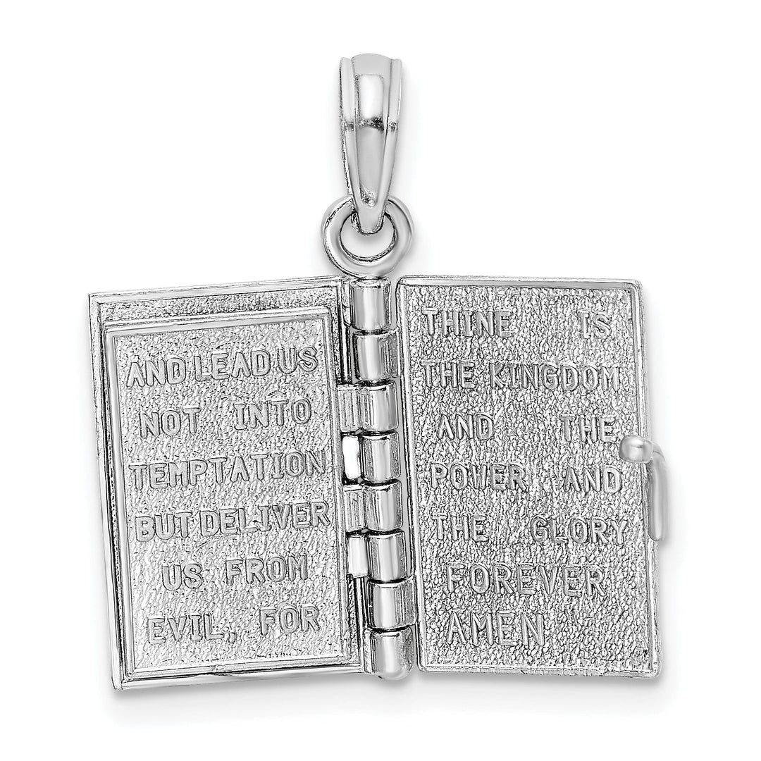 14K White Gold Holy Bible Book Prayer Pendant