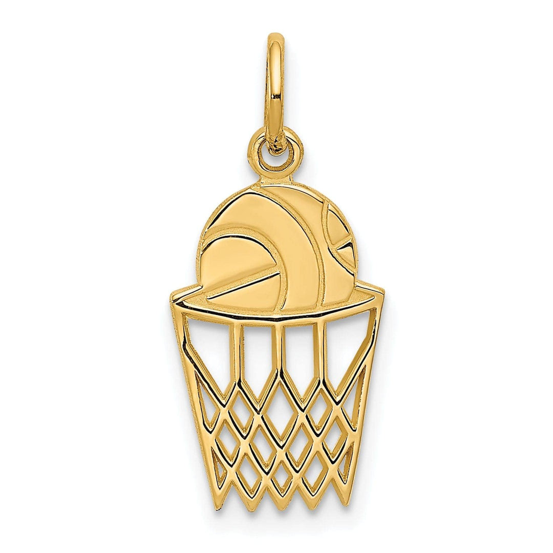 14k Yellow Gold Basketball in Net Charm Pendant