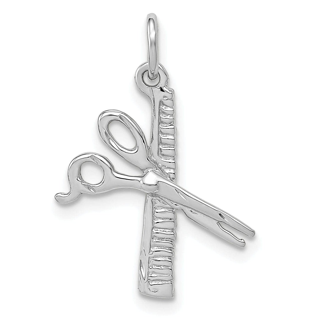 14k White Gold Comb and Scissors Charm Pendant