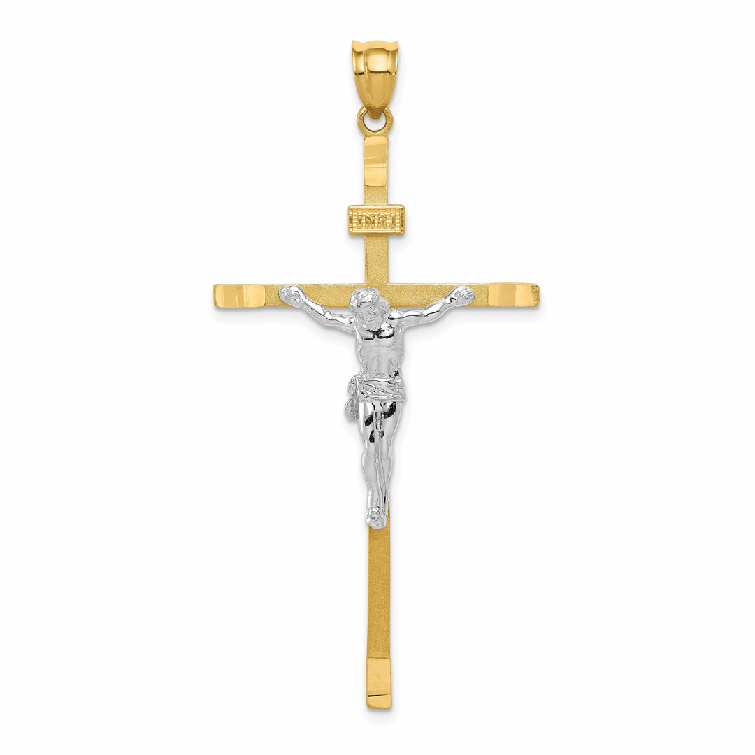 14k Two-tone Gold INRI Crucifix Cross Pendant