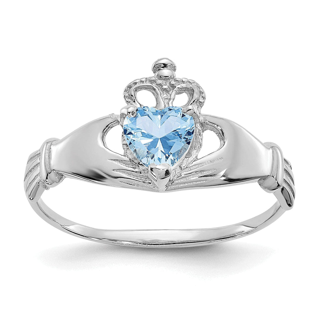 14k White Gold Birthstone Claddagh Heart Ring