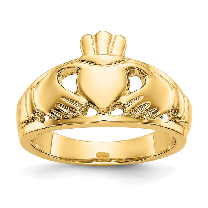Ladies polished 14kt yellow gold claddagh ring