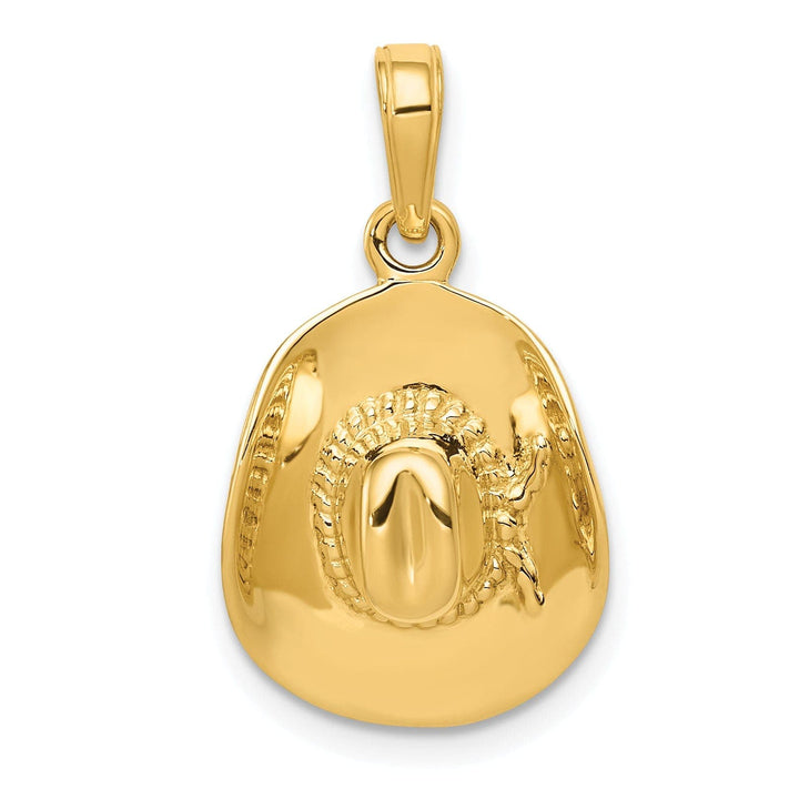 14k Yellow Gold Polished Finish 3-Dimensional Cowboy Hat Charm Pendant
