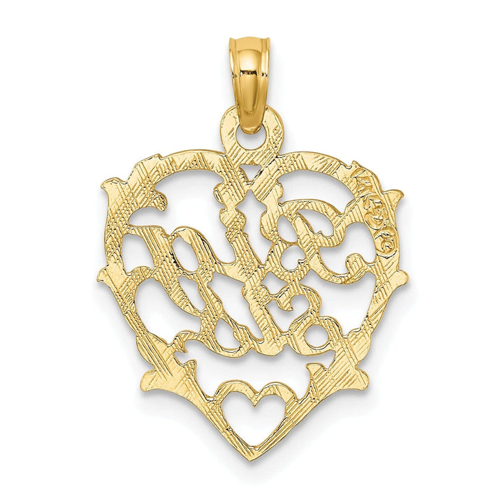 14K Yellow Gold Flat Back Textured Finish BIG SIS in Heart leaf Design Frame Charm Pendant
