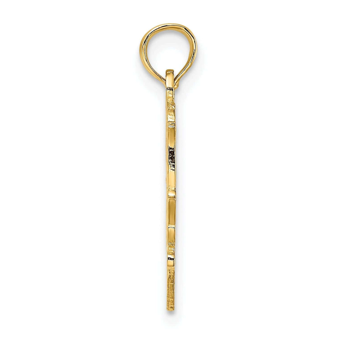 14K Yellow Gold Flat Back Textured Finish LIL SIS in Heart leaf Design Frame Charm Pendant