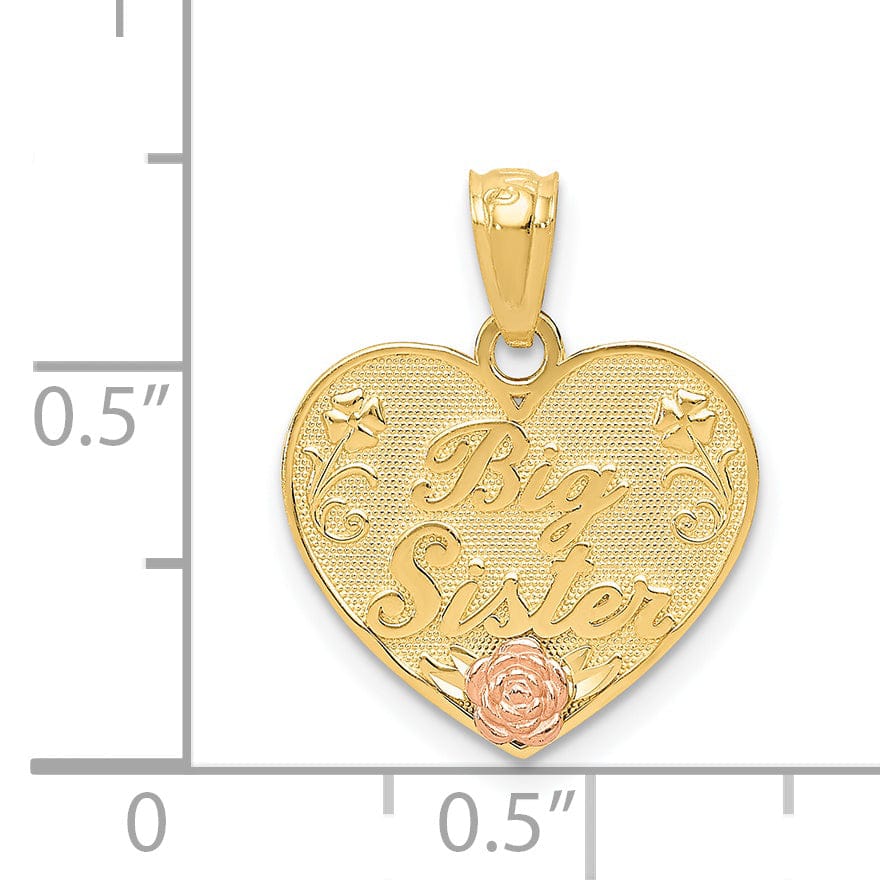 14k Two Tone Gold Big Sister Heart Pendant