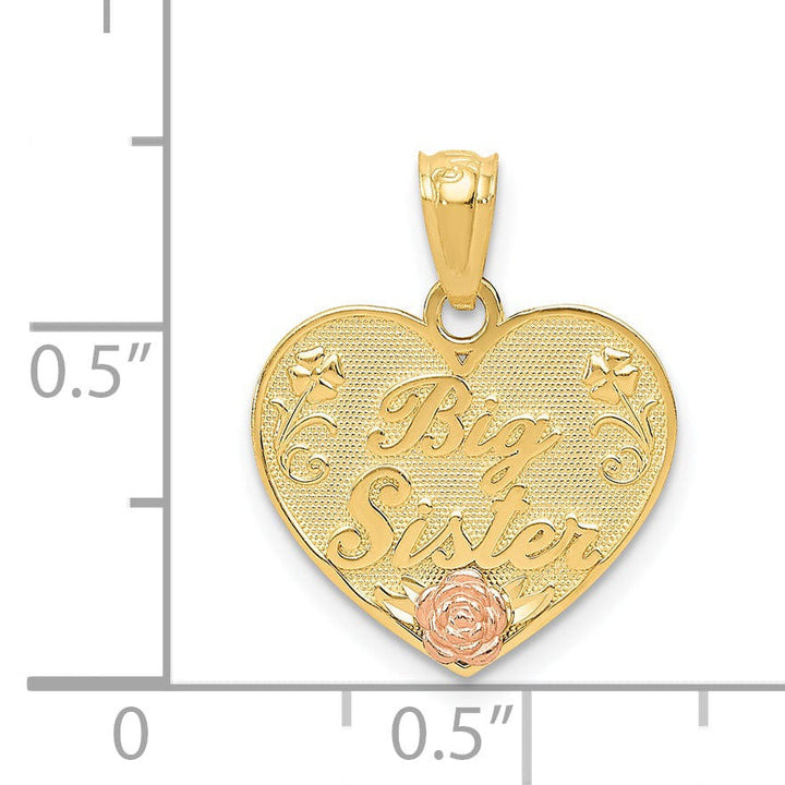 14k Two Tone Gold Big Sister Heart Pendant